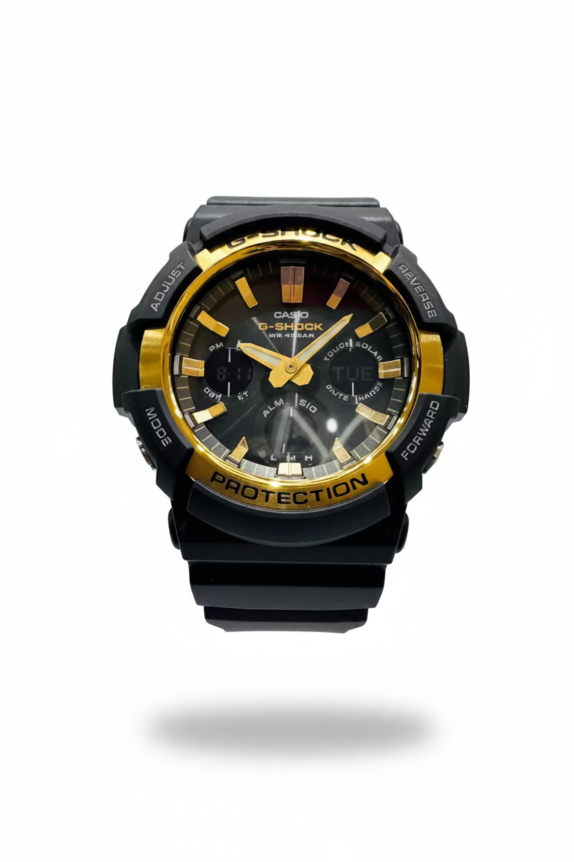 Men’s CASIO G-Shock GAS100G-1A Black & Gold color Analog Digital Tough Solar Watch