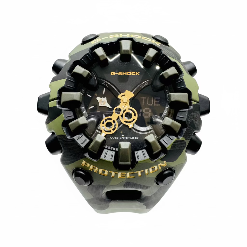 Men’s Casio G-Shock GAV01CMG-3A Green Bold Camo Gold Big case Analog Digital Watch