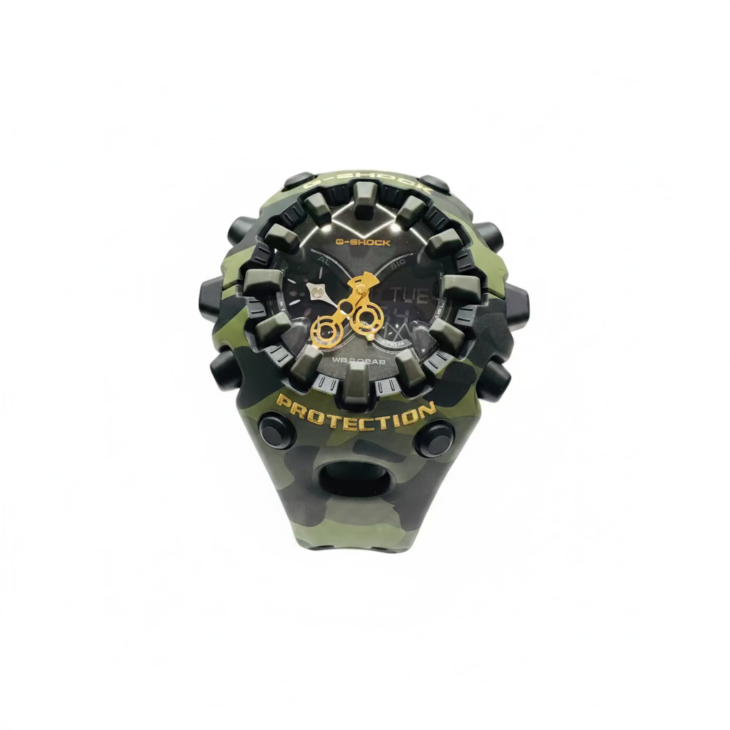 Men’s Casio G-Shock GAV01CMG-3A Green Bold Camo Gold Big case Analog Digital Watch