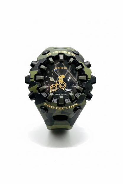 Men’s Casio G-Shock GAV01CMG-3A Green Bold Camo Gold Big case Analog Digital Watch