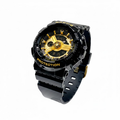 Casio BABY-G BA110-1A Digital Black with bold metallic gold analog Watch