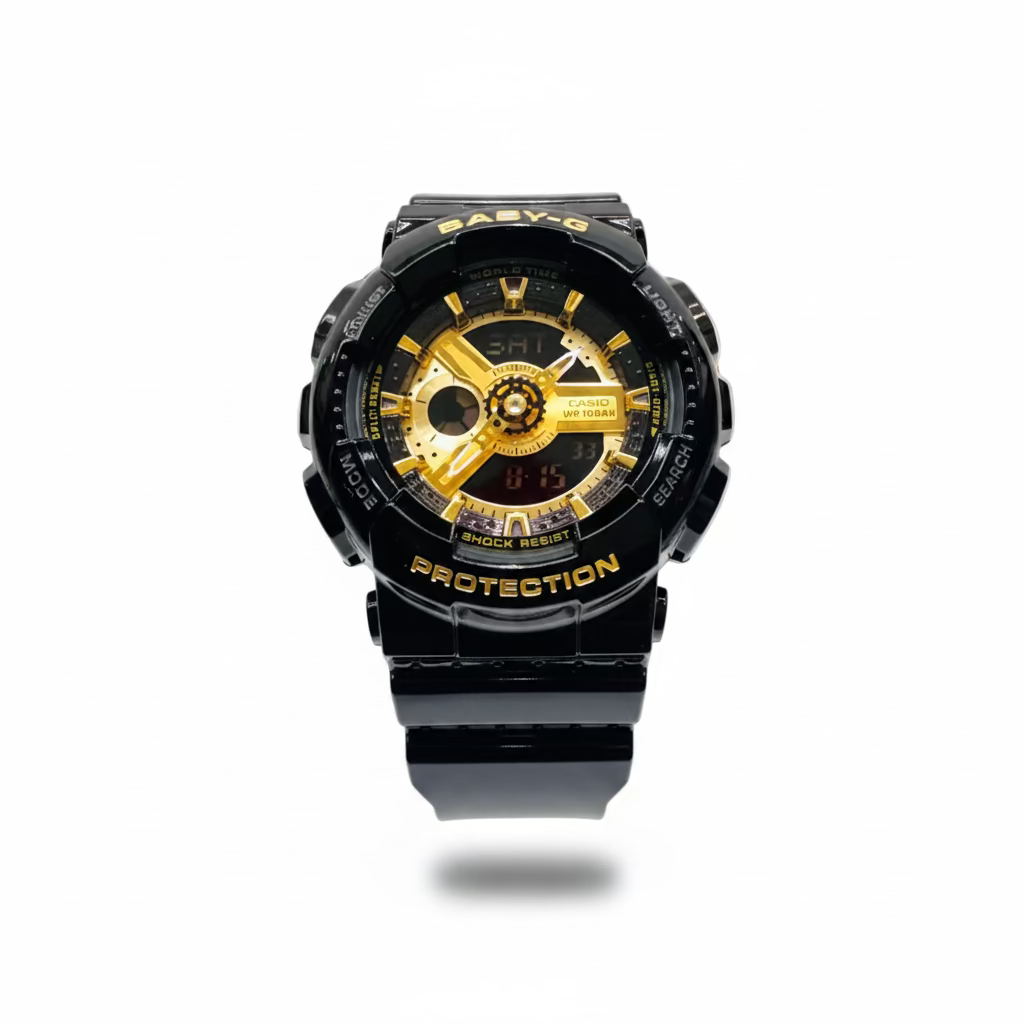 Casio BABY-G BA110-1A Digital Black with bold metallic gold analog Watch