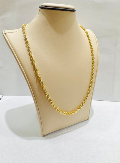 10K GOLD SOLID ROPE NECKLACE 22”, WEIGHT: 25gm, WIDTH: 3.3mm