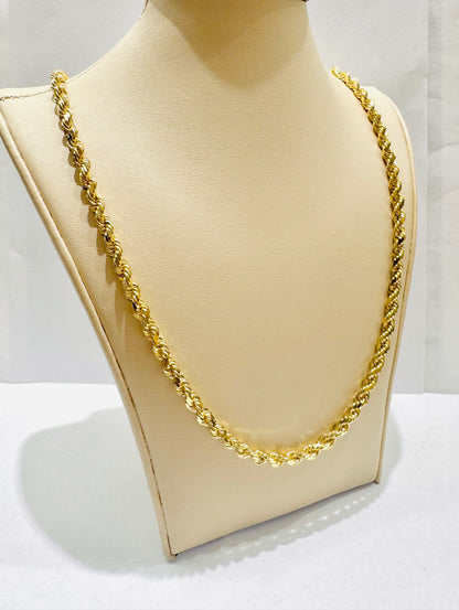 10K GOLD SOLID ROPE NECKLACE 22”, WEIGHT: 36.4gm, WIDTH: 4.3mm