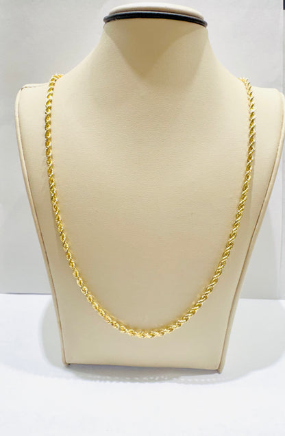 10K GOLD SOLID ROPE NECKLACE 22”, WEIGHT: 13gm, WIDTH: 3mm