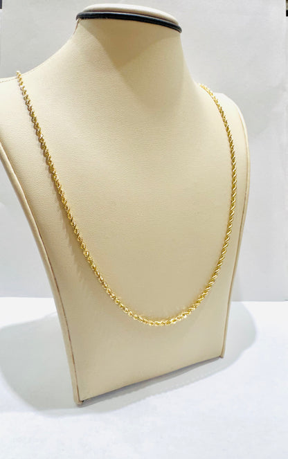 10K GOLD SOLID ROPE NECKLACE 22”, WEIGHT: 10.8gm, WIDTH: 1.8mm