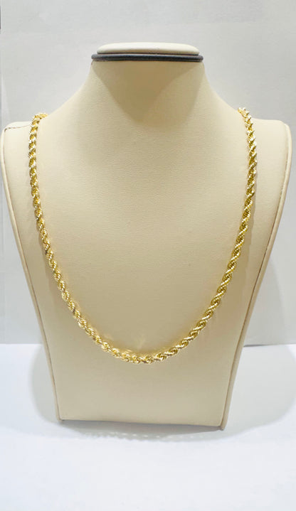 10K GOLD SOLID ROPE NECKLACE 22”, WEIGHT: 7.4gm, WIDTH: 1.9mm