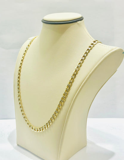 10K GOLD HOLLOW CUBAN LINK WITH DIAMOND CUT NECKLACE 22”, WEIGHT: 10.9gm, WIDTH: 5.1mm