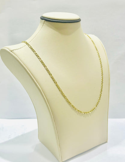 10K GOLD HOLLOW FIGARO LINK NECKLACE 18”, WEIGHT: 4.4gm, WIDTH: 2.4mm