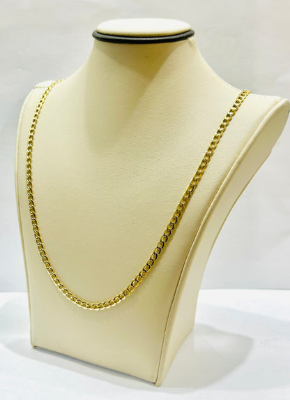 10K GOLD HOLLOW CUBAN LINK NECKLACE 22”, WEIGHT: 5gm, WIDTH: 3.7mm