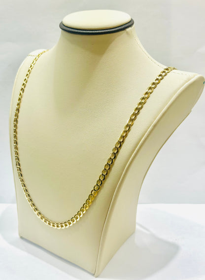 10K GOLD SEMI SOLID CUBAN LINK NECKLACE 24”, WEIGHT: 7.2gm, WIDTH: 4.5mm