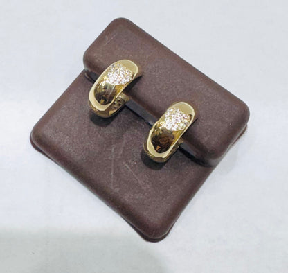 10K GOLD SMALL BABY CZ HEART HOOP EARRINGS, WEIGHT: 2.3gm