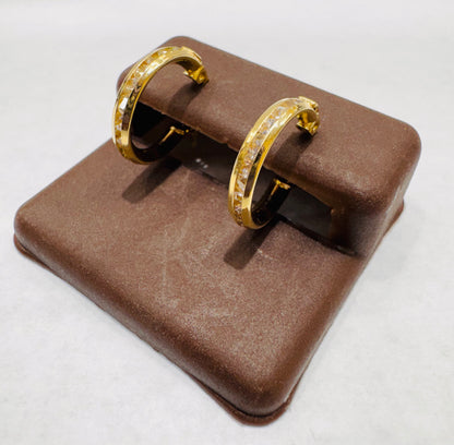 10K GOLD CZ SMALL HOOP EARRINGS, WEIGHT: 1.3gm