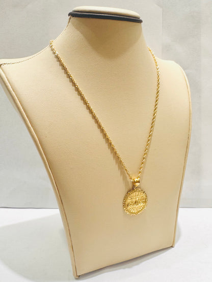 10K GOLD HOLLOW ROPE CHAIN 20”, WEIGHT: 1.7gm, WIDTH: 1.5mm WITH SMALL ROUND LASTSUPPER PENDANT, WEIGHT: 1.7gm
