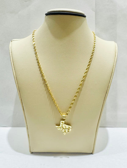 10K GOLD HOLLOW ROPE CHAIN 20”, WEIGHT: 3.4gm, WIDTH: 2.2mm WITH TEXAS PENDANT, WEIGHT: 2.3gm