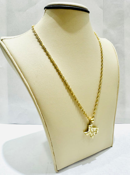 10K GOLD HOLLOW ROPE CHAIN 20”, WEIGHT: 3.4gm, WIDTH: 2.2mm WITH TEXAS PENDANT, WEIGHT: 2.3gm
