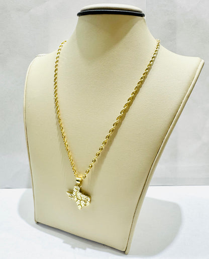 10K GOLD HOLLOW ROPE CHAIN 20”, WEIGHT: 3.4gm, WIDTH: 2.2mm WITH TEXAS PENDANT, WEIGHT: 2.3gm