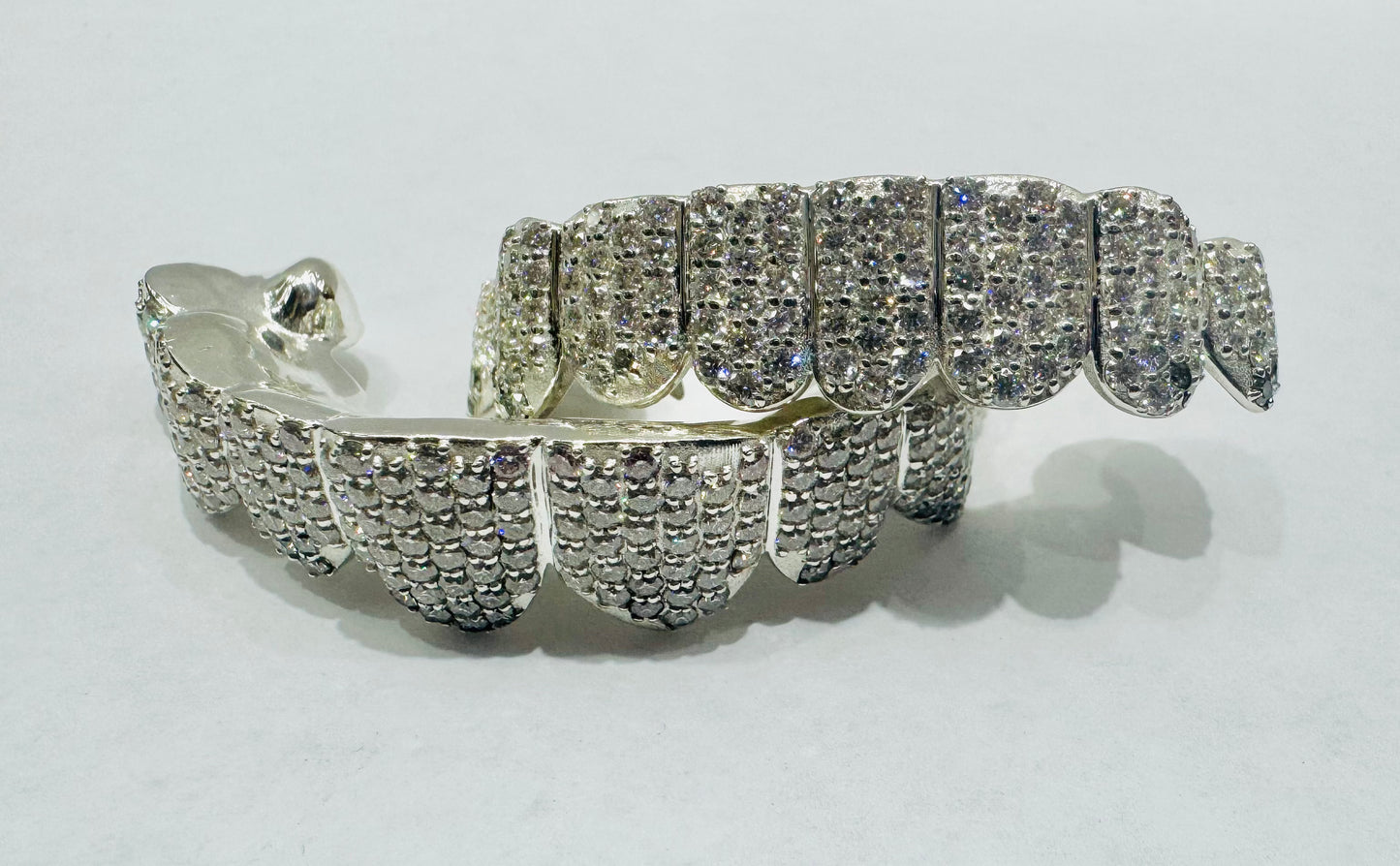 SILVER MOISSANITE SOLID GRILLZ 8 TOP & 8 BOTTOM