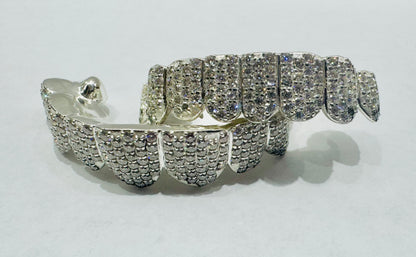 SILVER MOISSANITE SOLID GRILLZ 8 TOP & 8 BOTTOM