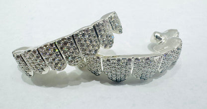 SILVER MOISSANITE SOLID GRILLZ 8 TOP & 8 BOTTOM