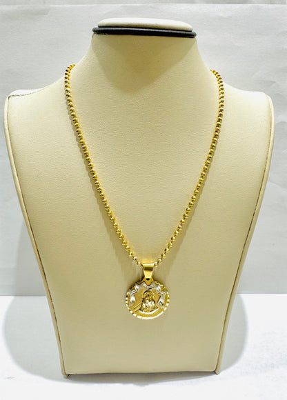 10K GOLD BEADED  NECKLACE 17” WITH VIRGEN DE LA CARIDAD DEL COBRE PENDANT SET, WEIGHT: 10gm