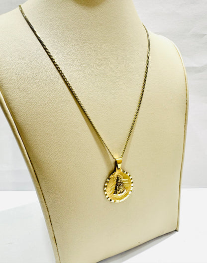 10K GOLD THIN MIAMI CUBAN LINK NECKLACE 20” WITH VIRGEN DE LA CARIDAD DEL COBRE PENDANT SET, WEIGHT: 4.6gm