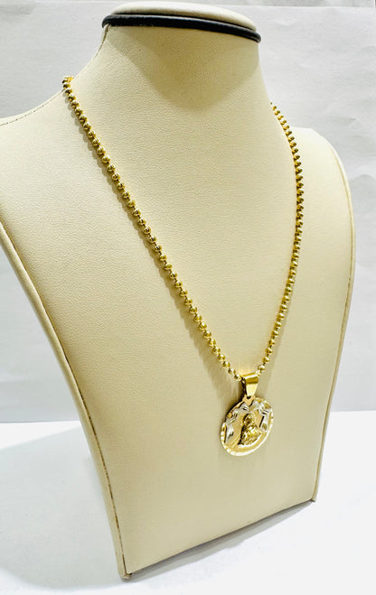 10K GOLD BEADED  NECKLACE 17” WITH VIRGEN DE LA CARIDAD DEL COBRE PENDANT SET, WEIGHT: 10gm