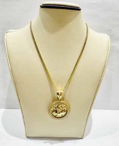 10K GOLD SOLID MIAMI CUBAN NECKLACE 24” WITH VIRGEN DE LA CARIDAD DEL COBRE PENDANT SET, WEIGHT: 17.8gm