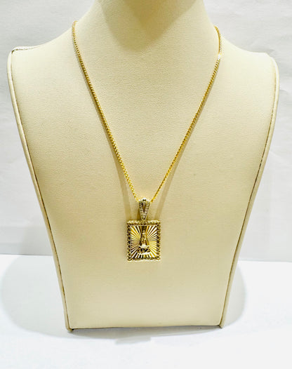 10K GOLD ROUND FRANCO NECKLACE 16” WITH LADY OF GUADALUPE OR VIRGENCITA PENDANT, WEIGHT: 8gm