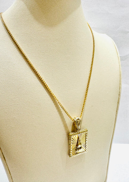 10K GOLD ROUND FRANCO NECKLACE 16” WITH LADY OF GUADALUPE OR VIRGENCITA PENDANT, WEIGHT: 8gm