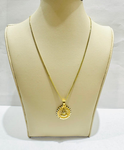 10K GOLD THIN MIAMI CUBAN LINK NECKLACE 20” WITH VIRGEN DE LA CARIDAD DEL COBRE PENDANT SET, WEIGHT: 4.6gm