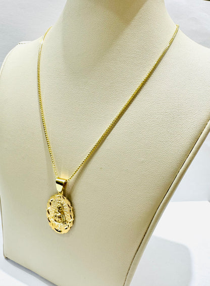 10K GOLD THIN ROUND FRANCO NECKLACE 18” WITH VIRGEN DE LA CARIDAD DEL COBRE PENDANT SET, WEIGHT: 5.2gm
