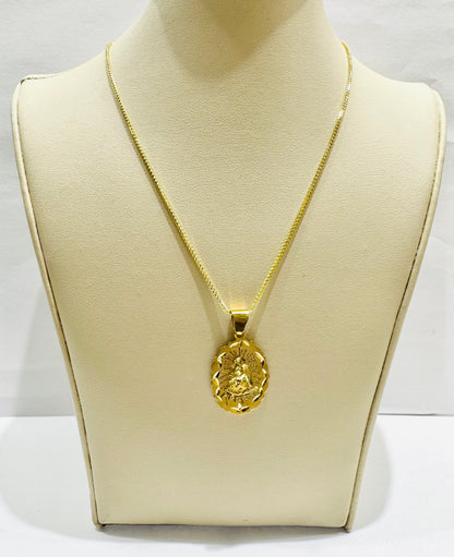 10K GOLD THIN ROUND FRANCO NECKLACE 18” WITH VIRGEN DE LA CARIDAD DEL COBRE PENDANT SET, WEIGHT: 5.2gm