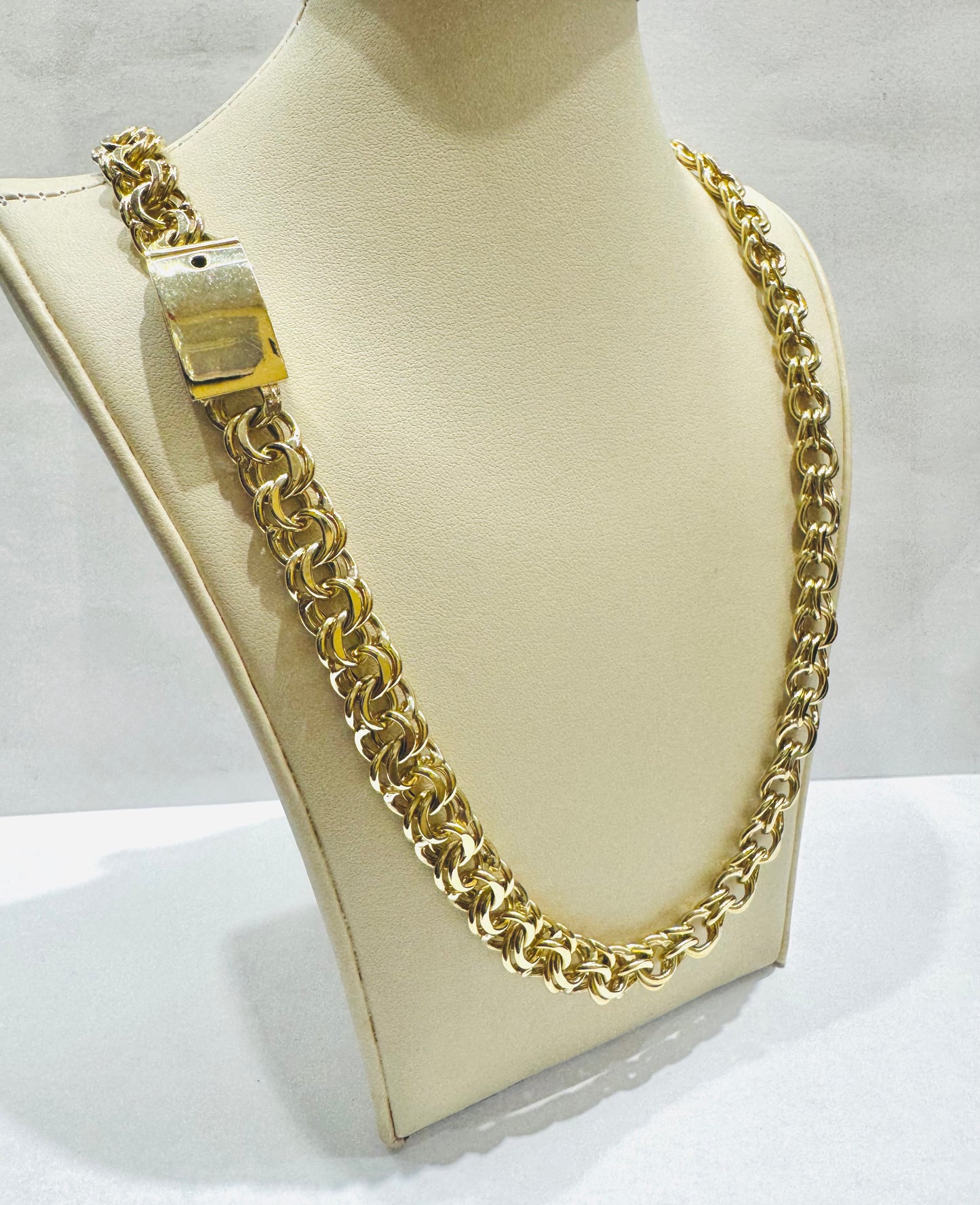 10K GOLD HOLLOW CHINO LINK NECKLACE 22”, WEIGHT: 45.8gm, WIDTH: 9.7mm