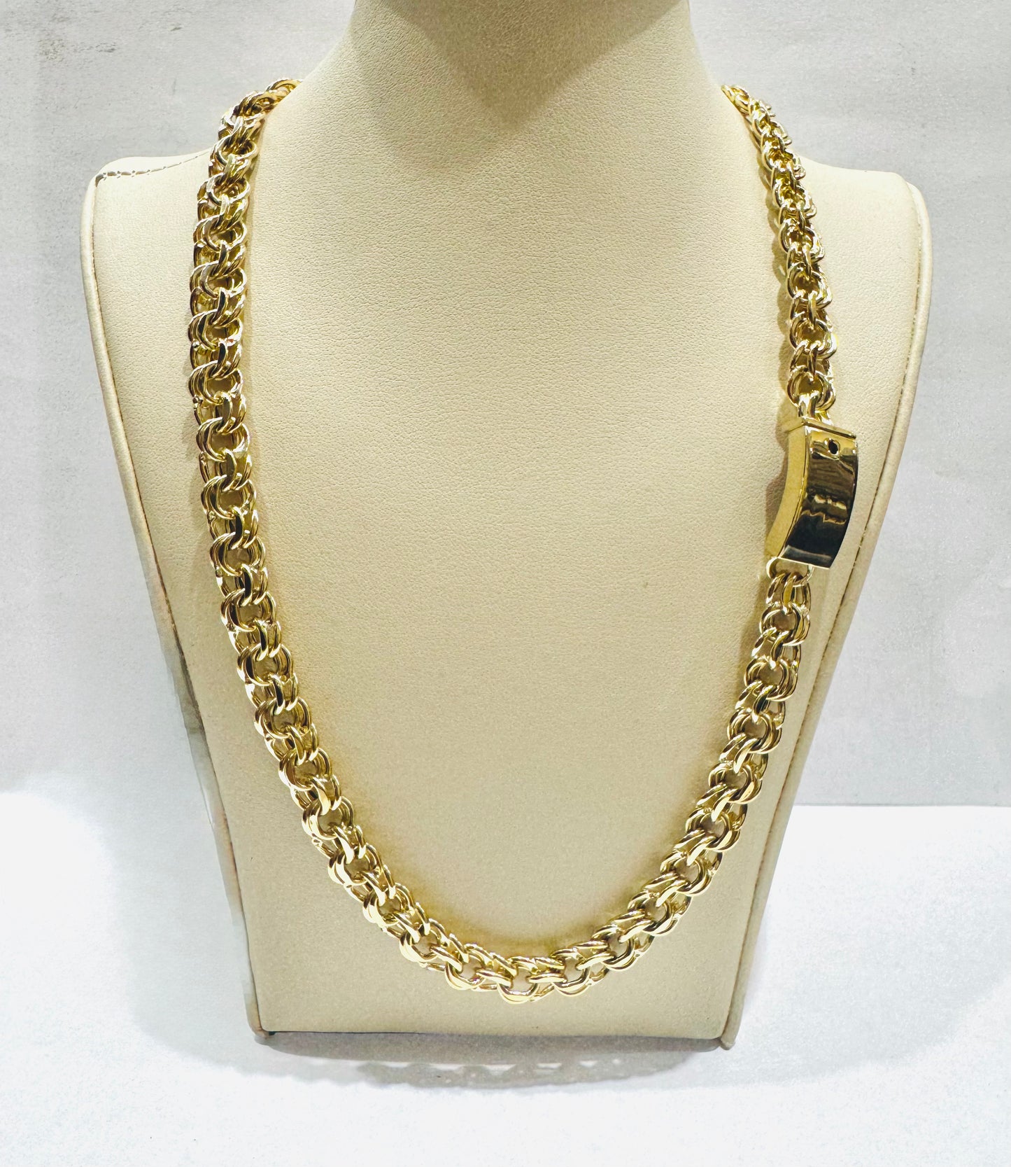 10K GOLD HOLLOW CHINO LINK NECKLACE 20”, WEIGHT: 32.7gm, WIDTH: 8.9mm
