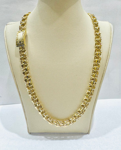 10K GOLD HOLLOW CHINO LINK NECKLACE 24”, WEIGHT: 38gm, WIDTH: 8.6mm