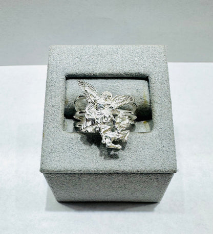 SILVER SAINT MICHAEL RING, WEIGHT: 4gm, SIZE: 6.5