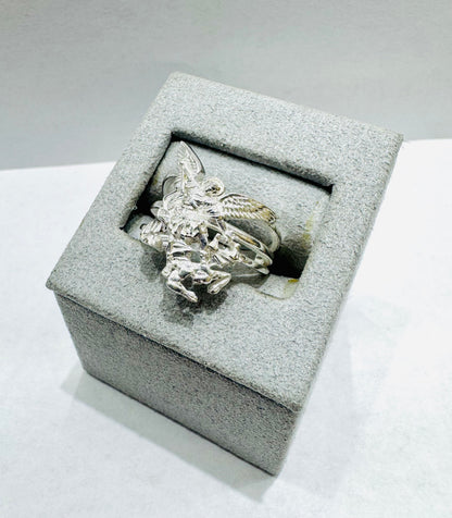 SILVER SAINT MICHAEL RING, WEIGHT: 4gm, SIZE: 6.5