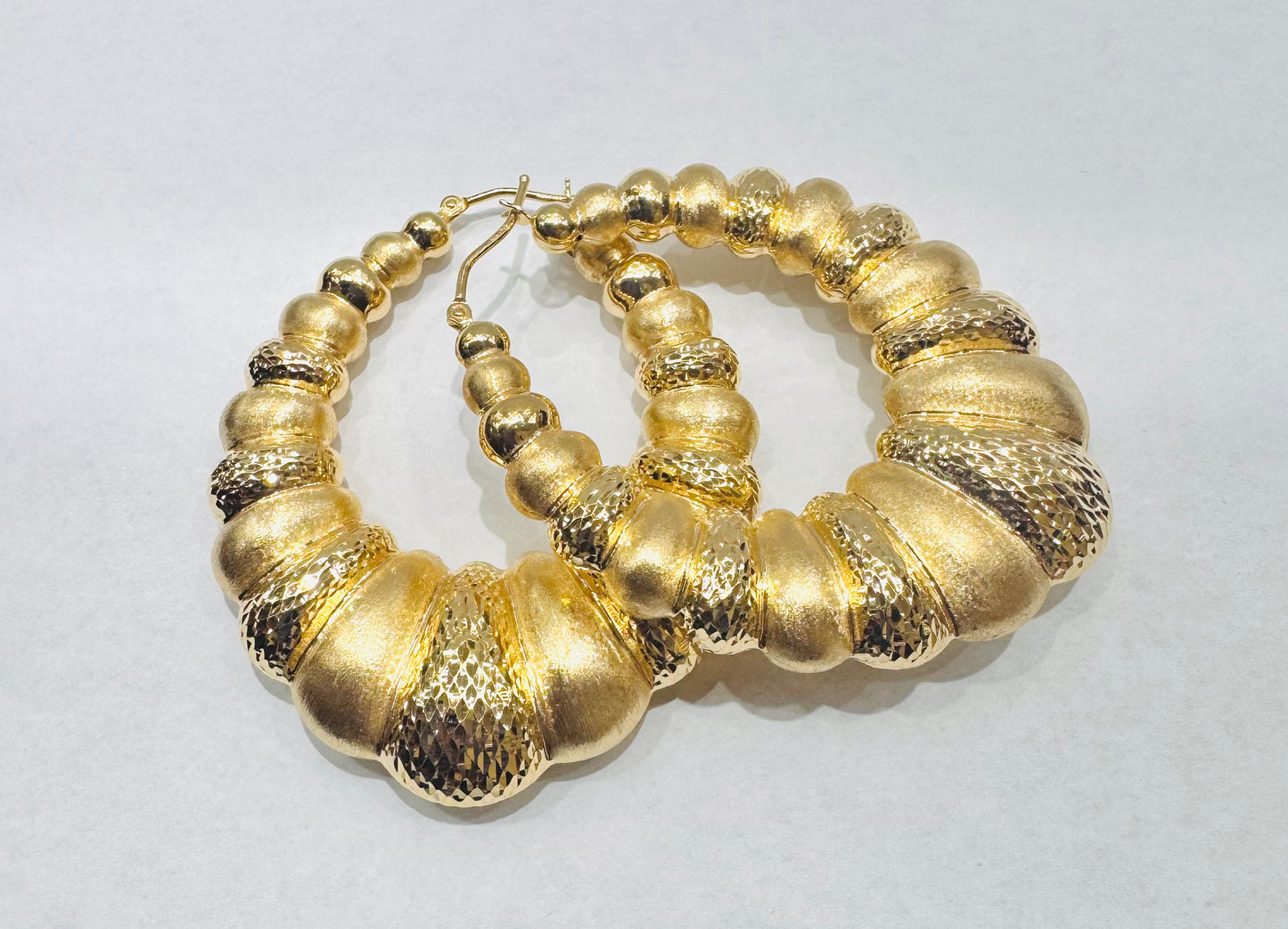 10K GOLD BIG DIAMOND CUT SHRIMP EARRINGS, WEIGHT: 11.8gm