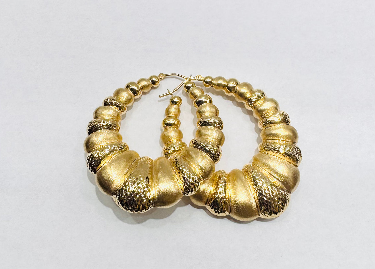 10K GOLD BIG DIAMOND CUT SHRIMP EARRINGS, WEIGHT: 11.8gm