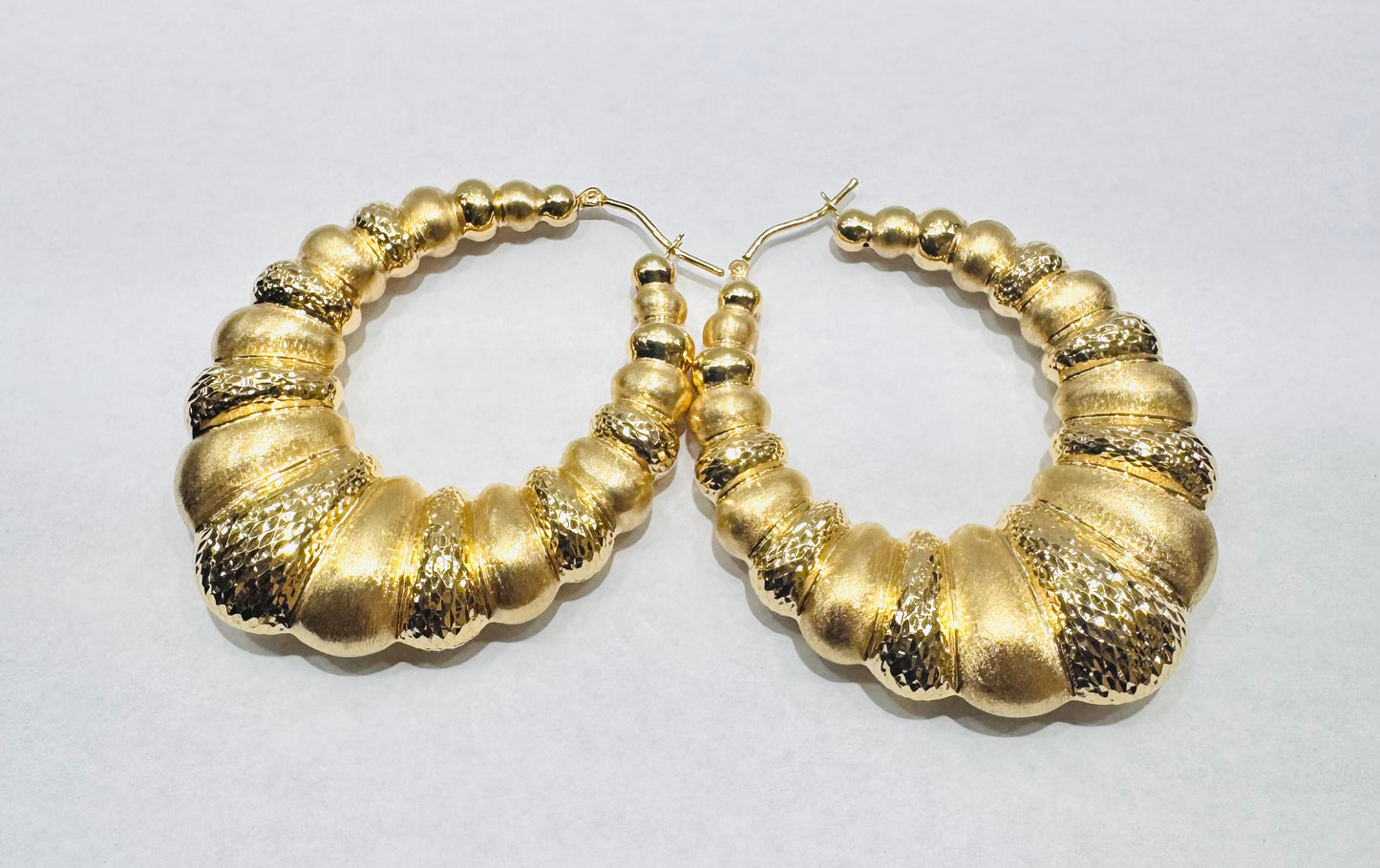 10K GOLD BIG DIAMOND CUT SHRIMP EARRINGS, WEIGHT: 11.8gm