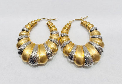 10K GOLD TWO TONE SHRIMP EARRINGS, WEIGHT: 8.2gm