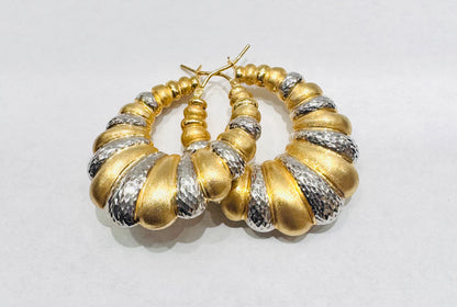 10K GOLD TWO TONE SHRIMP EARRINGS, WEIGHT: 8.2gm