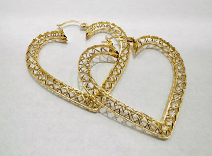 10K GOLD HEART SHAPED HOOP EARRINGS, WEIGHT: 7gm