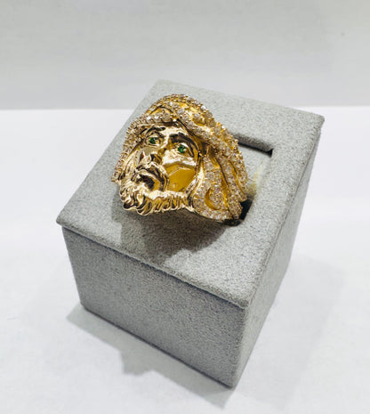 10K GOLD JESUS FACE RING WITH CZ STONES, WEIGHT: 5gm, SIZE: 10