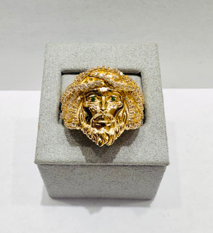 10K GOLD JESUS FACE RING WITH CZ STONES, WEIGHT: 5gm, SIZE: 10