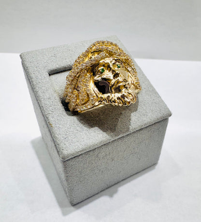 10K GOLD JESUS FACE RING WITH CZ STONES, WEIGHT: 5gm, SIZE: 10
