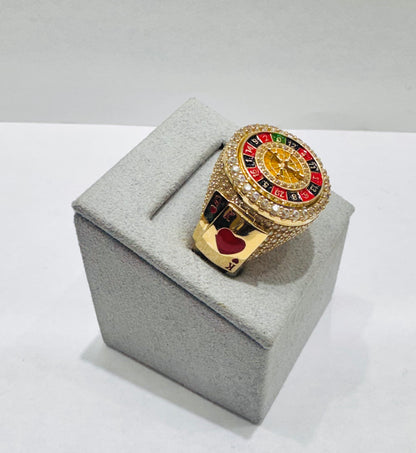 10K GOLD SPINNING CASINO ROULETTE RING WITH ENAMEL AND CZ STONES, WEIGHT: 11gm, SIZE: 10