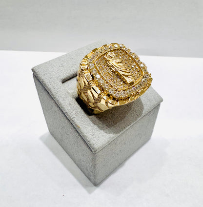 10K GOLD SQUARE SHAPED SAINT JUDE CZ STONES RING, WEIGHT: 8.7gm, SIZE: 10.5