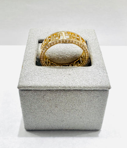 10K GOLD GREEK BORDER BAND WITH CZ STONES, WEIGHT: 3.3gm, SIZE: 10